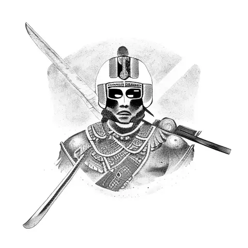 Mexican native warrior and Spanish conquestador with assault rifle  tattoo design idea