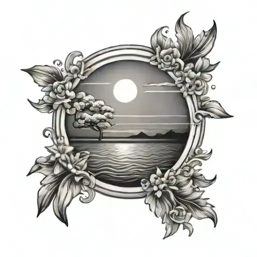 Greek sunrise over ocean but the sun is an olive tattoo design idea