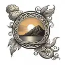 Greek sunrise over ocean but the sun is an olive tattoo design idea