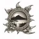 Greek sunrise over ocean but the sun is an olive tattoo design idea