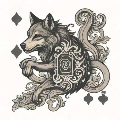 wolf moon jack of clubs playing card tattoo design idea