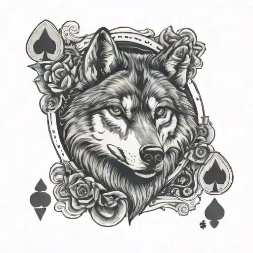 wolf full moon jack of clubs playing card tattoo design idea