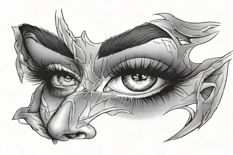 Sexy woman with bandaged eyes picture. Lips prominent tattoo design idea