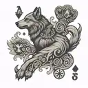 wolf moon jack of clubs playing card tattoo design idea