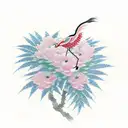 A traditional Japanese design featuring a crane between ferns and peonies tattoo design idea