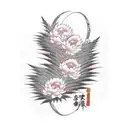 A traditional Japanese design featuring a crane between ferns and peonies tattoo design idea