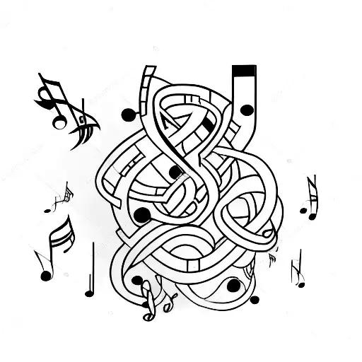 A minimalist tattoo design of a pixelated video game controller intertwined with musical notes, representing your love for gaming and music tattoo design idea