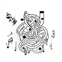 A minimalist tattoo design of a pixelated video game controller intertwined with musical notes, representing your love for gaming and music tattoo design idea