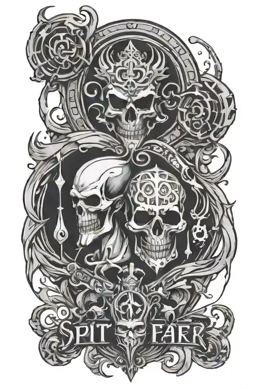 The logo of spirit farer the game and the logo of Hades the game in one tattoo connected tattoo design idea
