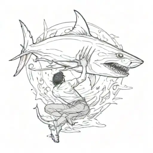 man petting shark emerging tattoo design idea