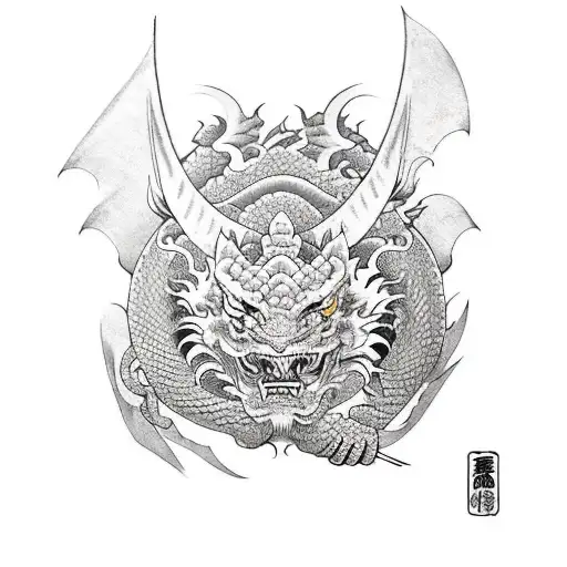 Dragon tiger samurai hanya oni tattoo design idea