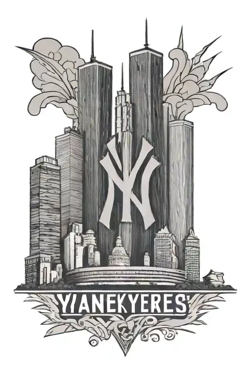 Yankees logo with the twin towers combined, 9/11 never forget below tattoo design idea
