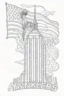 Yankees logo with the twin towers combined, 9/11 never forget below tattoo design idea