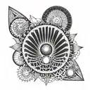 shell with sacred geometry, sun, yin and yang, rays tattoo design idea