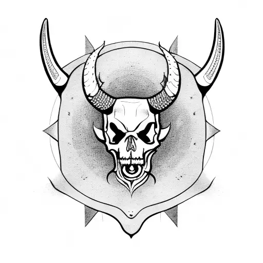 horned skull with open mouth tattoo design idea