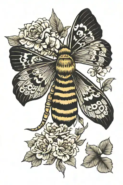 death's head moth with flowers tattoo design idea