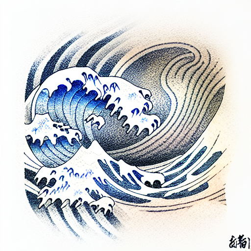 kanji 海 with ocean wave tattoo design idea