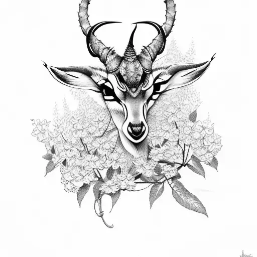 Gazelle with lilacs tattoo design idea