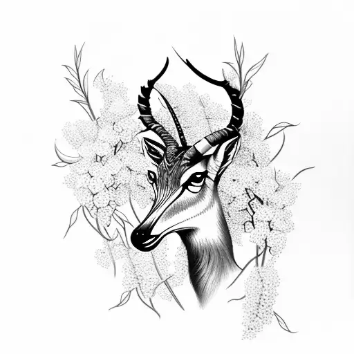 Gazelle with lilacs tattoo design idea