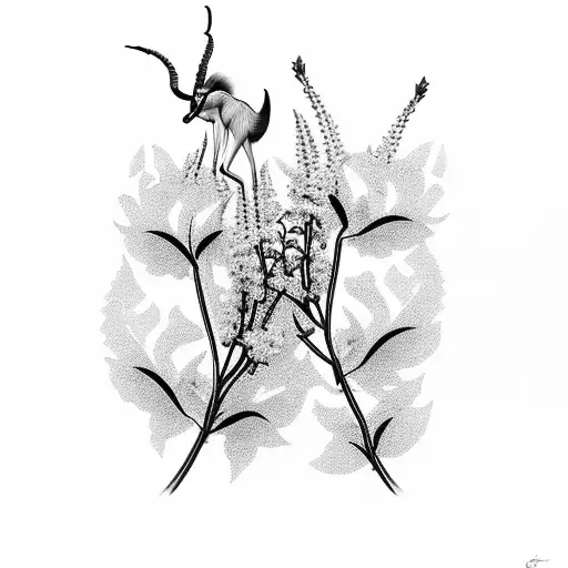Gazelle with lilacs tattoo design idea