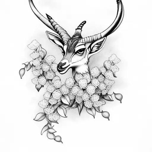 Gazelle with lilacs tattoo design idea