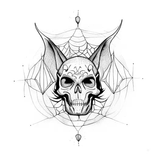 witch cat skull spider tattoo design idea