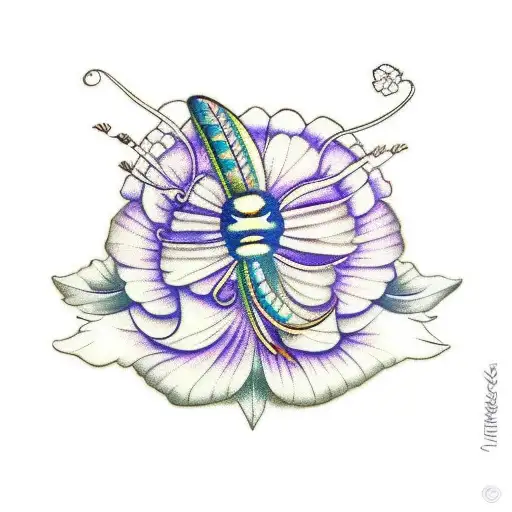 scarab beetle with open wings with carnations, morning glory, violets tattoo design idea