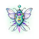 scarab beetle with open wings with carnations, morning glory, violets to left and right of beetle tattoo design idea
