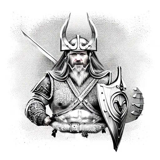Real Heart, with viking warrior holding shield in the middle tattoo design idea