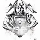Real Heart, with viking warrior holding shield in the middle tattoo design idea