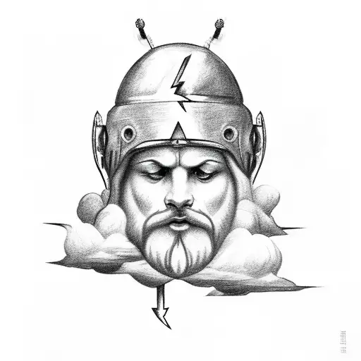 Zeus full body in the clouds with lightning tattoo design idea