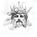Zeus full body in the clouds with lightning tattoo design idea