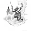 Zeus full body in the clouds with lightning tattoo design idea