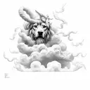 Zeus full body in the clouds with lightning tattoo design idea
