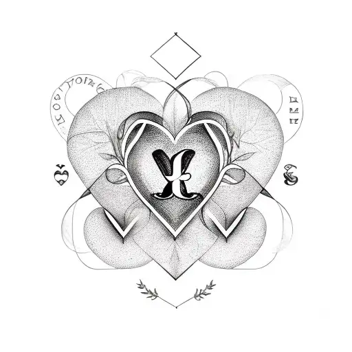A delicate blackwork tattoo of a heart-shaped flower bouquet with the initials 'J' intertwined within the stems. tattoo design idea