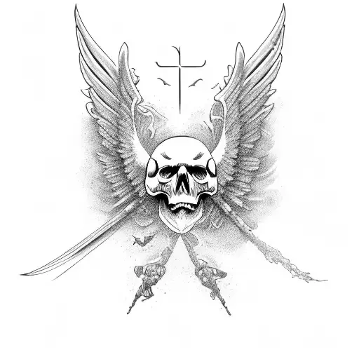 airborne skull and wings tattoo design idea