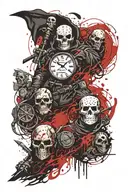 jason voorhees and the grim reaper with clocks and skulls tattoo design idea