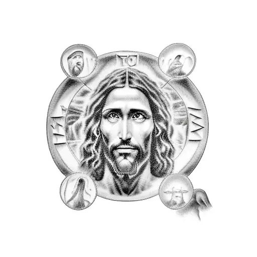 A black-grey tattoo of the Last Supper with a realistic and detailed portrayal of Jesus Christ and the disciples tattoo design idea