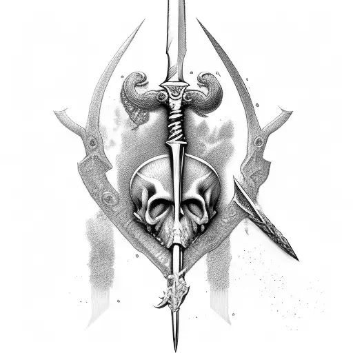 justice head scales Themis sword snake skull blood tattoo design idea