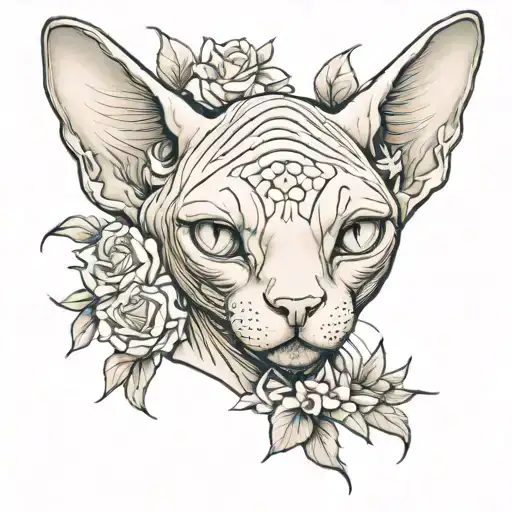 cute Sphynx cat curled tattoo design idea
