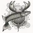 An intricate dotwork tattoo of a fishing lure with a deer antler design tattoo design idea