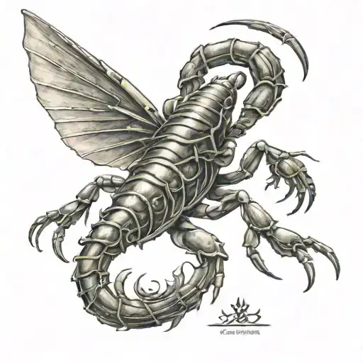 scorpion with bortac wings and a Z character tattoo design idea