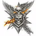 ranger regiment shield, just use star and lightning bolt and sun, add skull, add wings, fire , angel  tattoo design idea