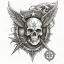 ranger regiment shield, just use star and lightning bolt and sun, add skull, add wings, fire , angel  tattoo design idea