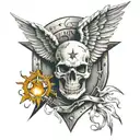 ranger regiment shield, just use star and lightning bolt and sun, add skull, add wings, fire , angel  tattoo design idea