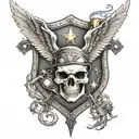 ranger regiment shield, just use star and lightning bolt and sun, add skull, add wings, fire , angel  tattoo design idea