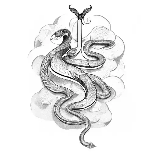 snake with sword tattoo design idea
