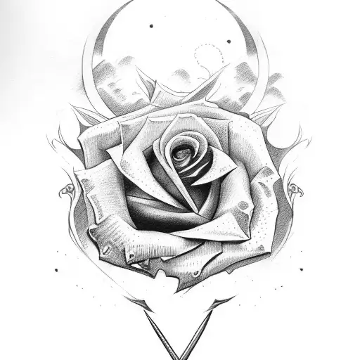 a rose around a sword tattoo design idea