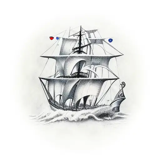 Premium AI Image  Watercolor Pirate Ship Tattoo Design on the Seas