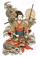 girl and samurai tattoo design idea